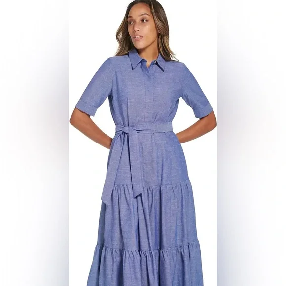 💕💕 Calvin Klein Cotton Chambray Shirt Dress with Tie, Belt , sizes 8, 10, 12 - Picture 4 of 6